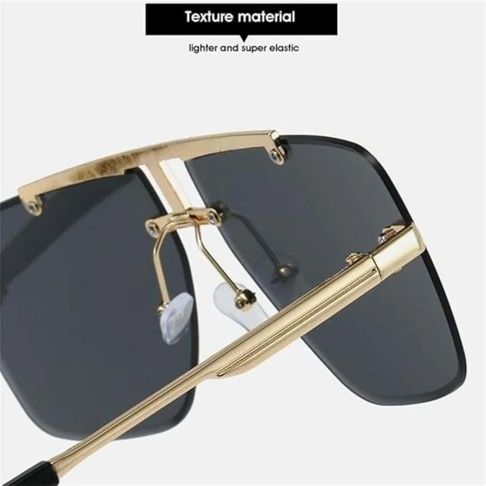 Rimless‎ Sunglasses Women Fashion Gold Frame Trendy Shield Pilot Dark Black Lens